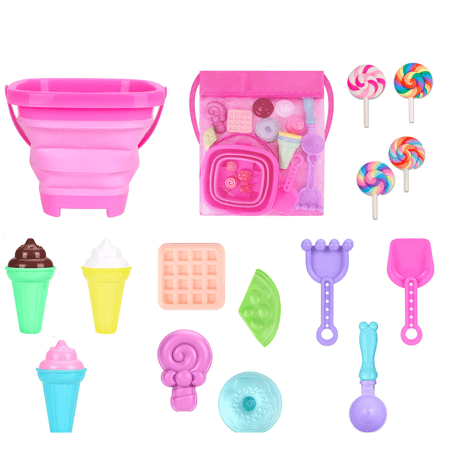 Knisume Beach Sandbox Toys Compact Foldable Playset with Shovel Molds – Summer Fun Travel Sand Toy Kit for Outdoor Beach Vacation Pink