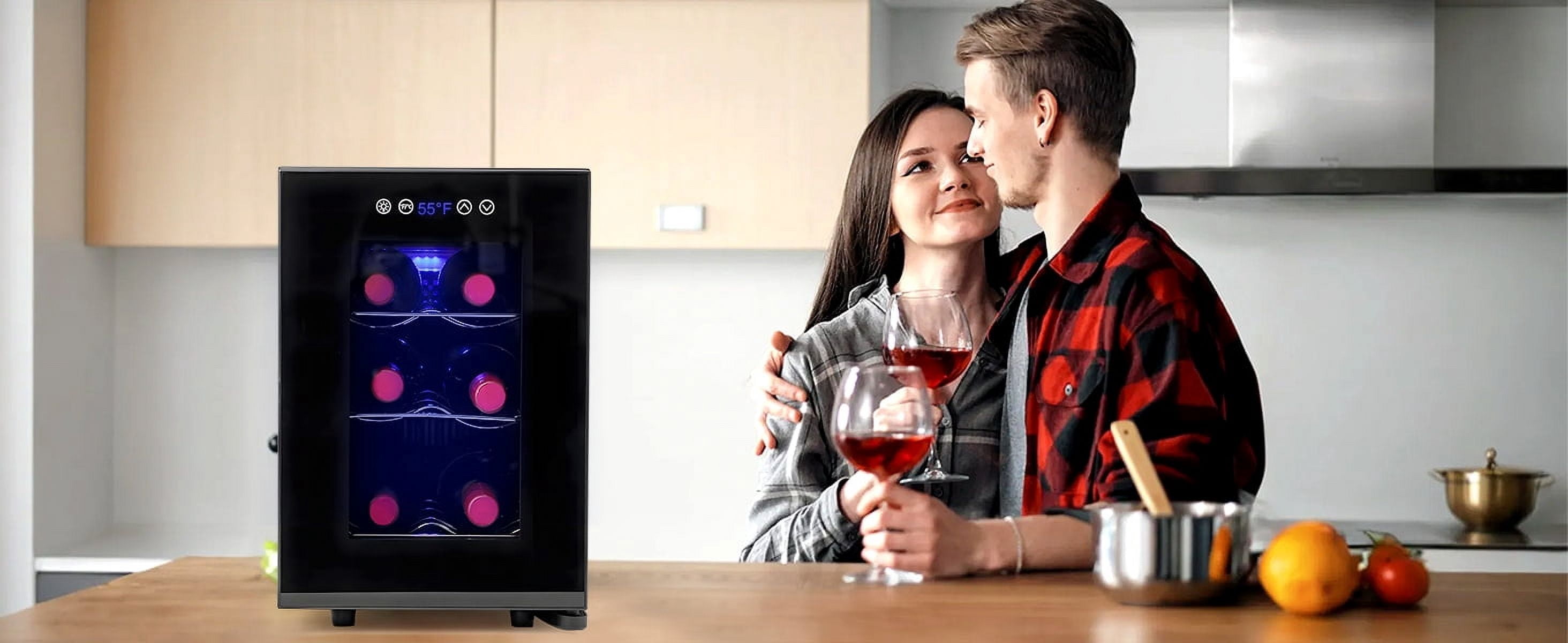 IceBlue Portable 6-Bottle Wine Cooler, Drink refrigerator,Digital Temperature Control(10-18°C) ,LED Screen, Car and Home Use