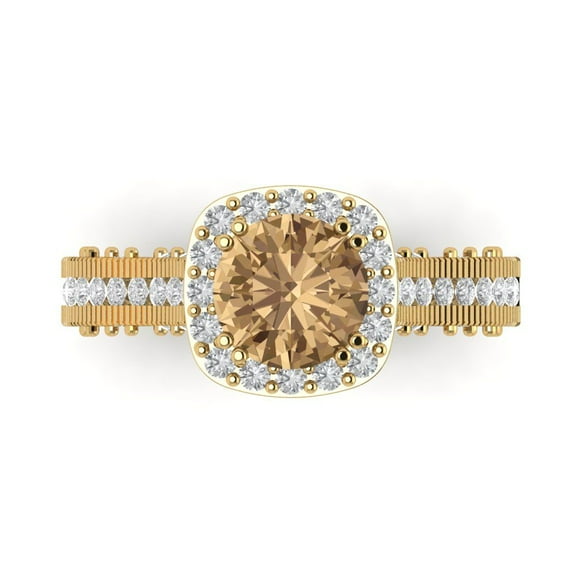 Clara Pucci 14K Yellow Gold 2.37ct Champagne Halo Ring for Women