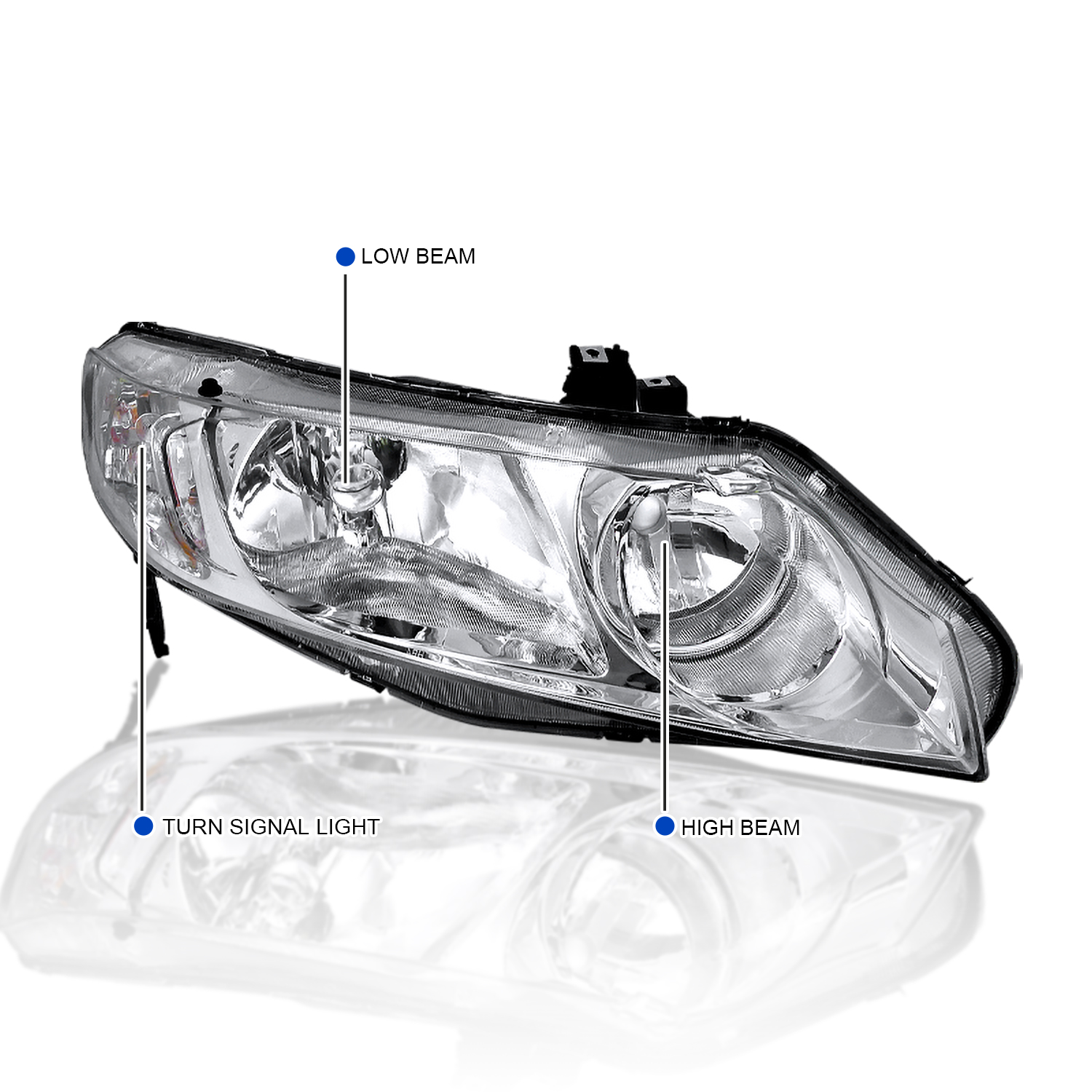 Chrome Housing Headlights W/ Amber Corner For 2006-2011 Honda Civic 4Dr Sedan, OE Style