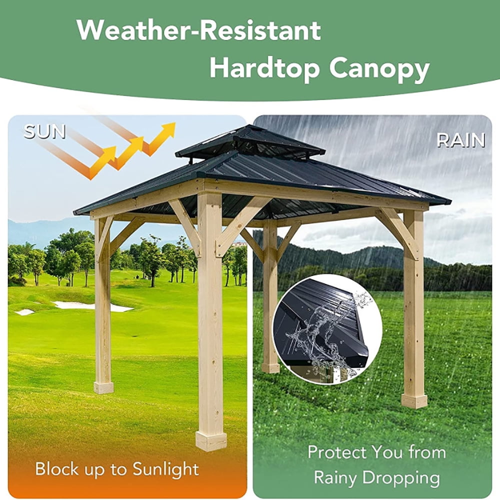 Aimee Lii 10 x 10 Feet Patio Pine Wood Hardtop Gazebo with Double Steel Roof for Outdoor, Backyard Canopy Gazebo, Gray