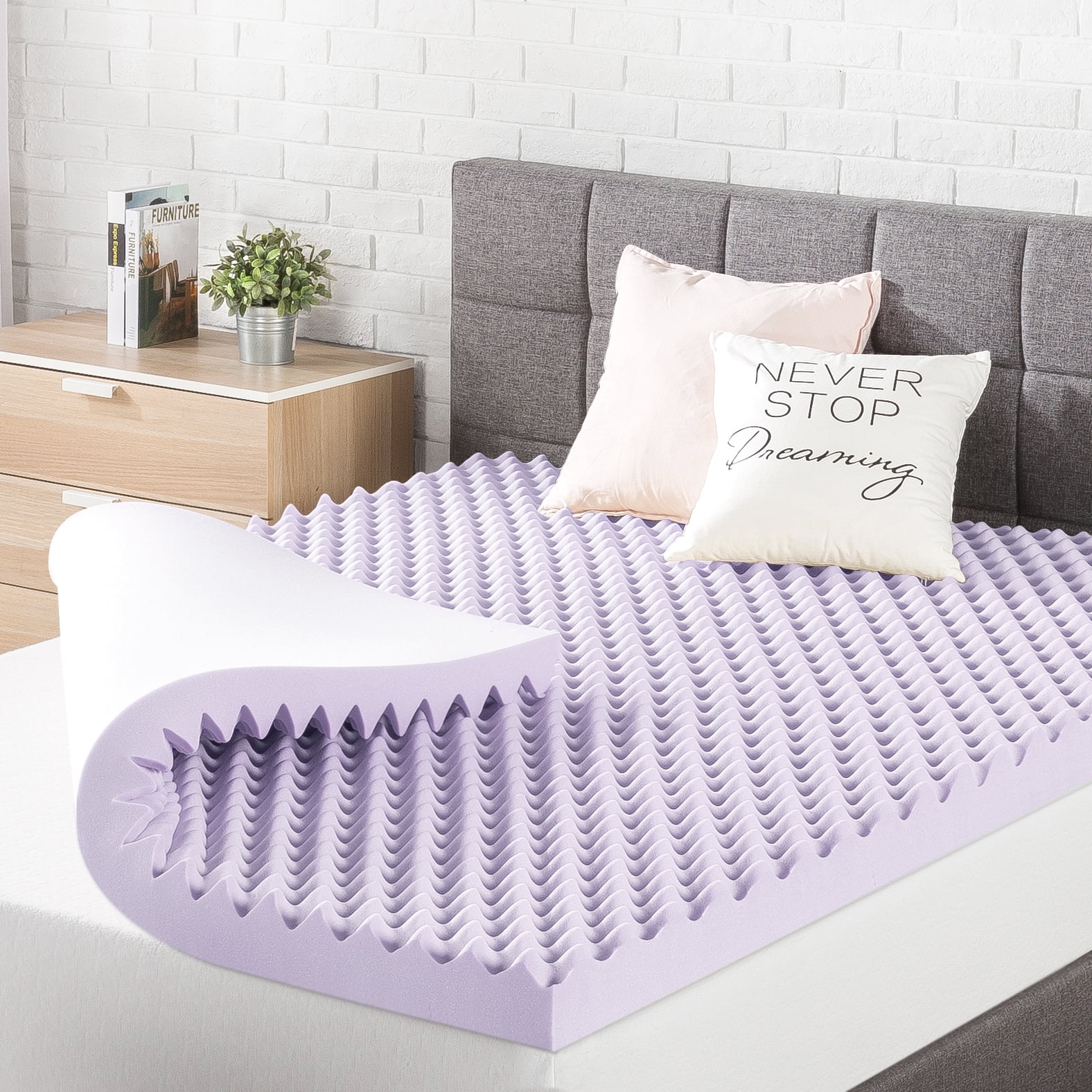 SLEEPLACE 2 Inch Premium Air Flow Bed Topper I Gel Memory Foam Mattress Pad 