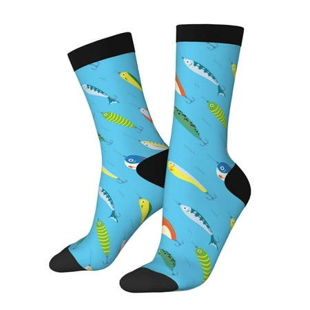 Rocae Different Color Fishing Bait for Adult Socks Casual Athletic Stretchy Loose Socks for Women Men Non-Slip Middle Tube Socks