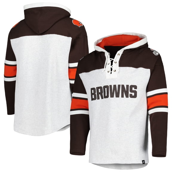 Men's '47 Cleveland Browns Heather Gray Gridiron Lace-Up Pullover Hoodie