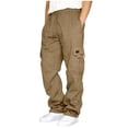 thumbnail image 4 of Dweltoz Men's Heavyweigh Cargo Sweatpants Casual Loose Fit Wide Leg Joggers Drawstring Open Bottom Workout Trousers with Pockets,Camel M, 4 of 9