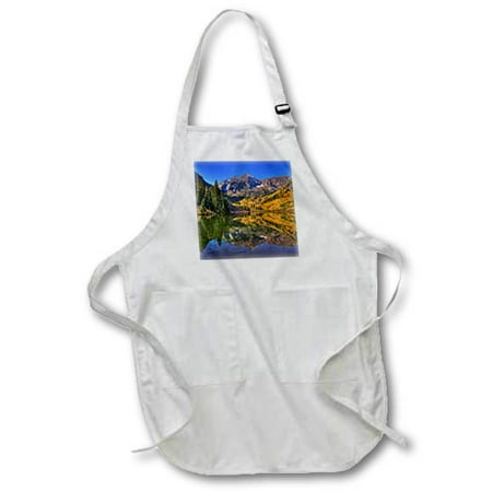 

3dRose Maroon Bells Peaks in the Elk Mountains Reflected on Aspen Lake Full Length Apron 22 by 30-inch White With Pockets