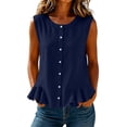 thumbnail image 3 of Luivaraty Tank Tops for Women Soild Color Summer Beach Shirts Comfy Button Crew Neck Ruffle Hem Sleeveless Shirts, S-2XL, 3 of 7
