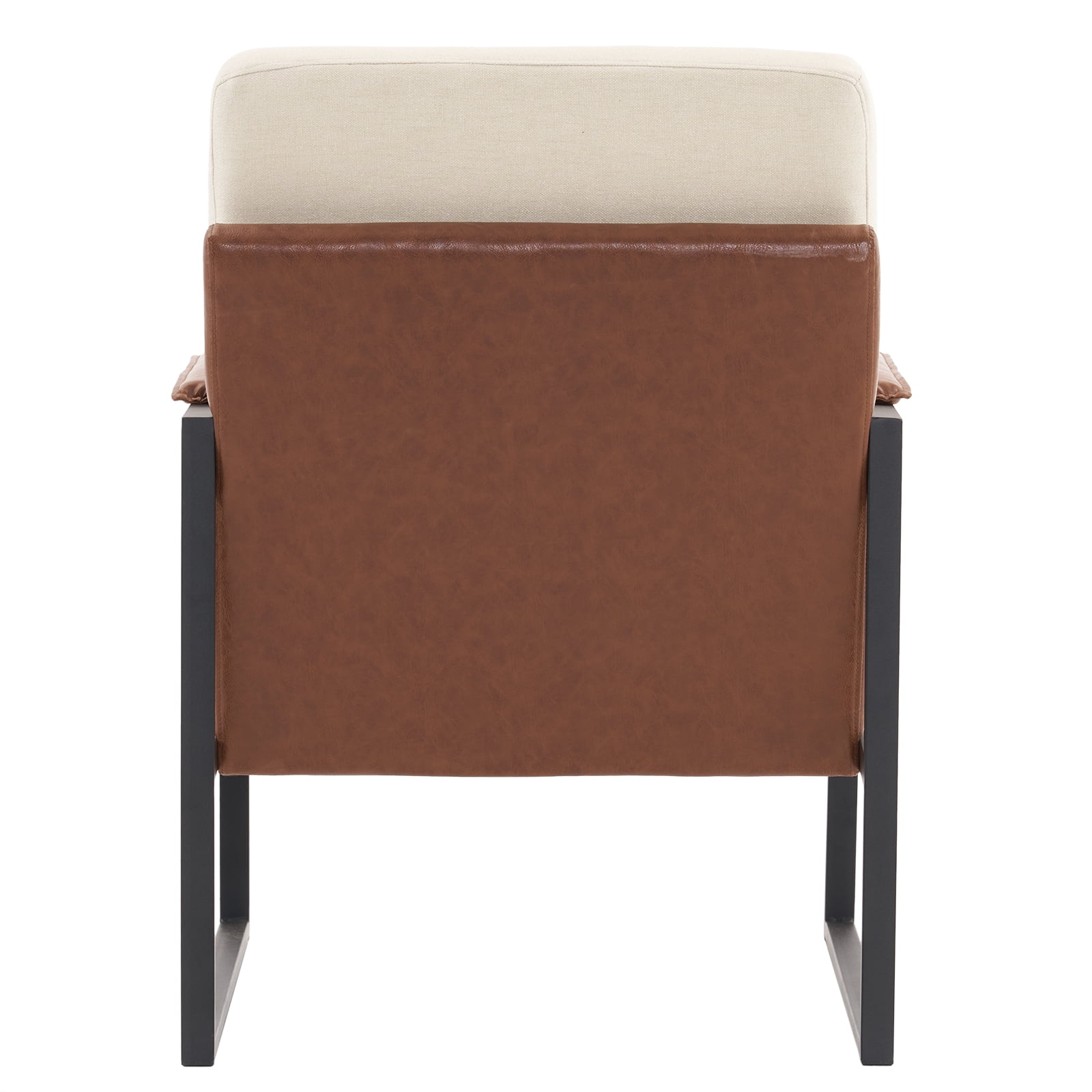 Single Iron Frame Chair Soft Cover Beige Brown Honeycomb Leather Armrest Frame Indoor Leisure Chair