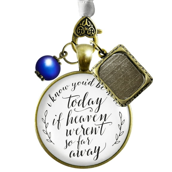 Wedding Bouquet Memorial Charm I Know You'd Be Here Heaven White Blue Bridal Photo
