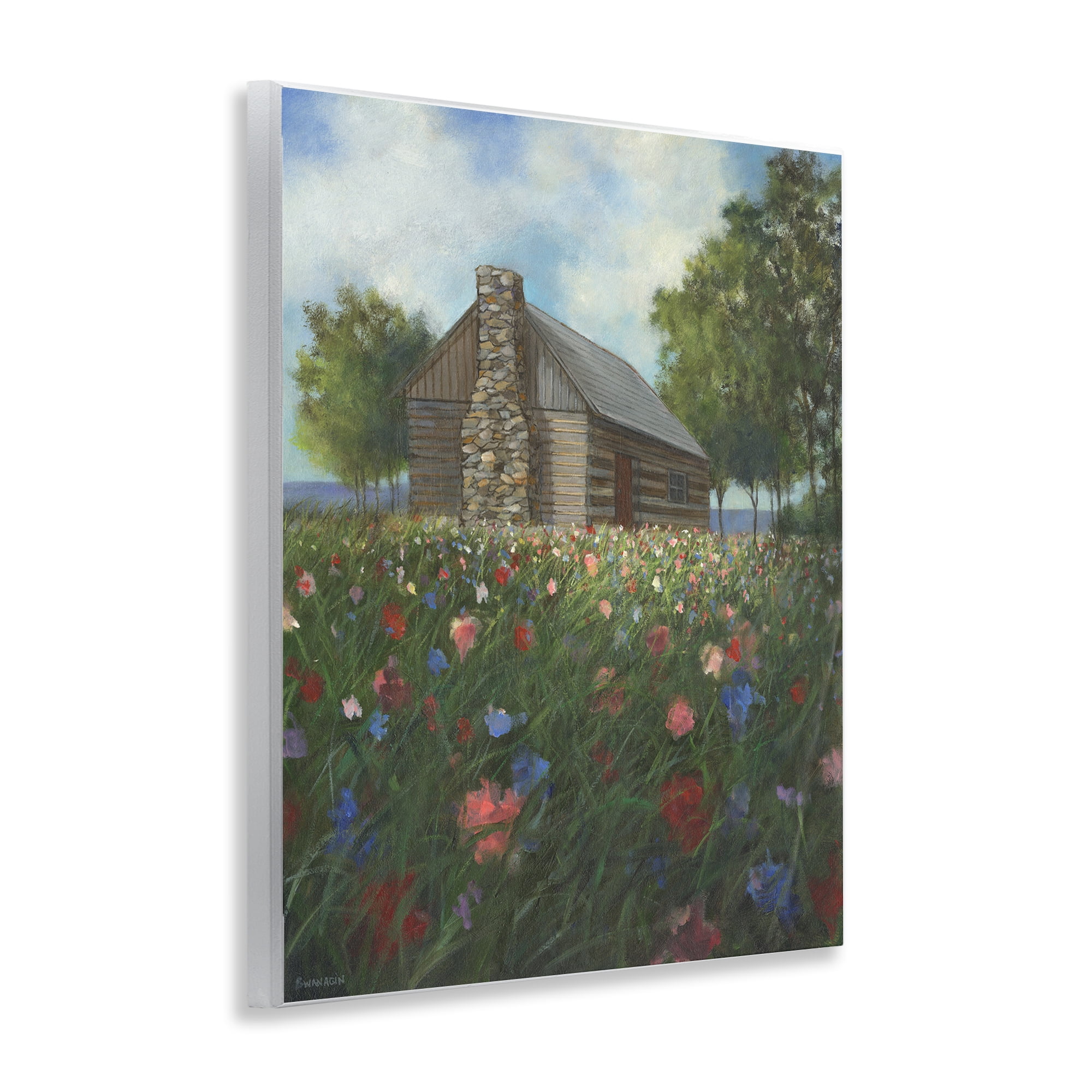 Stupell Industries Log Cabin Meadow Landscape Painting Unframed Art Print Wall Art, 11 x 14