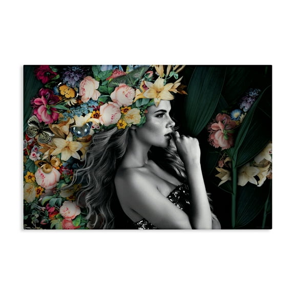 Stupell Industries Woman with Tropical Flowers Plants & Flowers Painting Wrapped Canvas Art Print Wall Art, 24 x 16