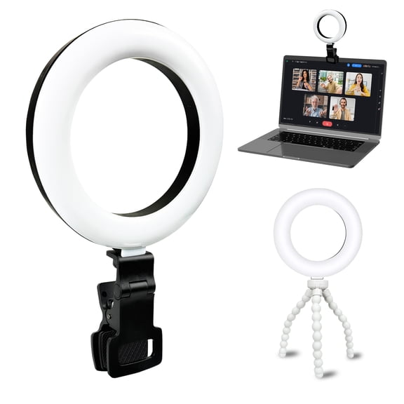 KALCINTY Ring Light for Desk, 6'' Small Ring Light for Computer and Laptop Monitor Clip on, Mini Ring Light with Desk Tripod Stand, Webcam Light for Video Recording/Remote Working and Live Streaming