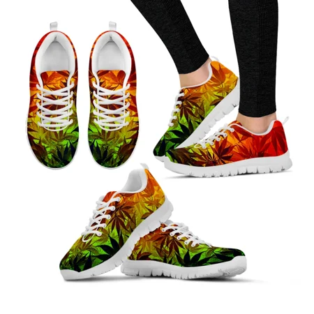 

Luxury Brand Weed Leaves Design Ladies Sneaker Shoes for Women Rainbow Color Print Women Flat Shoes Lace-up Footwear