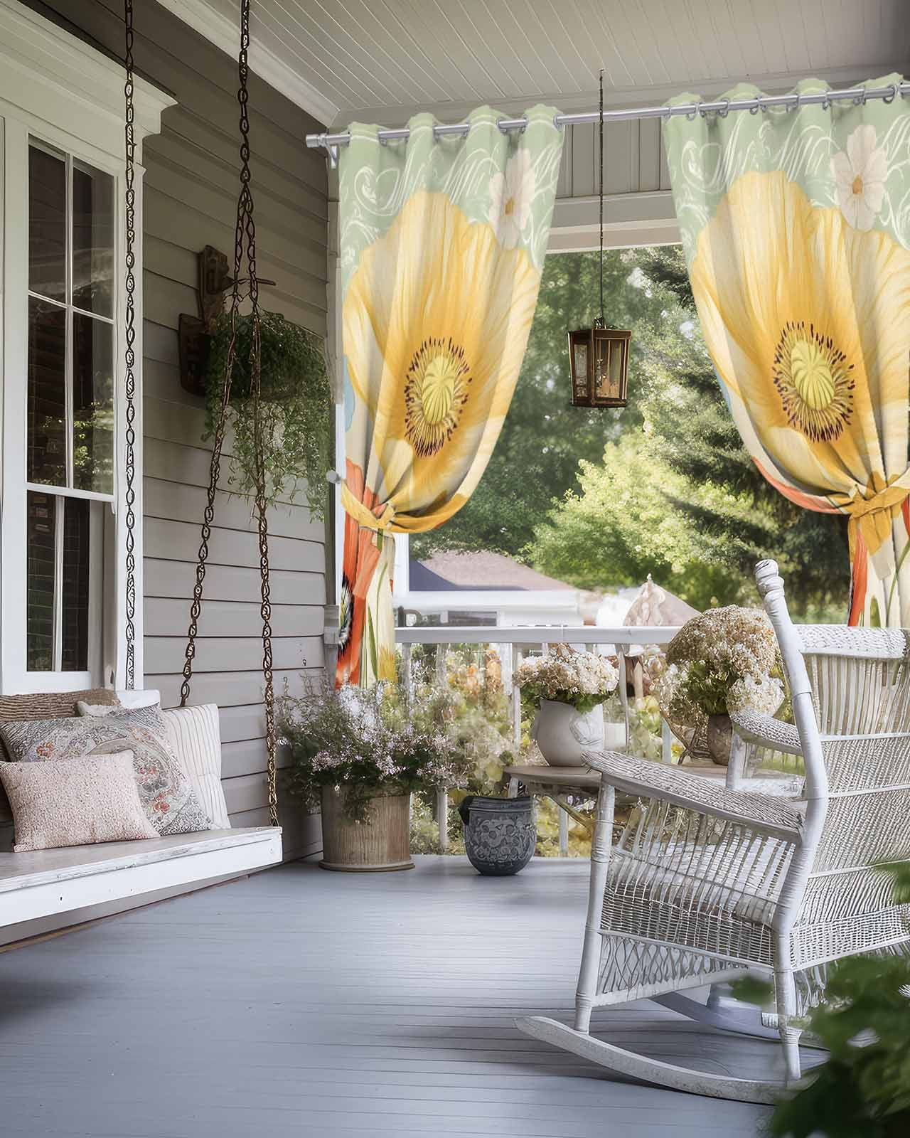 nqOlkjepod Outdoor Curtains for Patio Waterproof, Retro Spring Floral Outdoor Privacy Panels Grommet, Watercolor Summer Flower Farmhouse Blackout Outside Curtains for Porch/Cabana 54"x95", 1 Panel