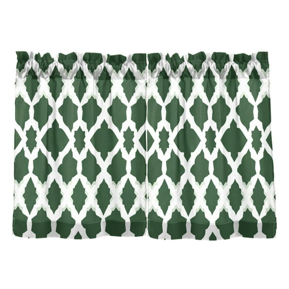 Moroccan Green Stripe Kitchen Curtains Tier Set 27x24 Inch 2 Panels Semi Sheer Light Filtering Privacy UV Protection
