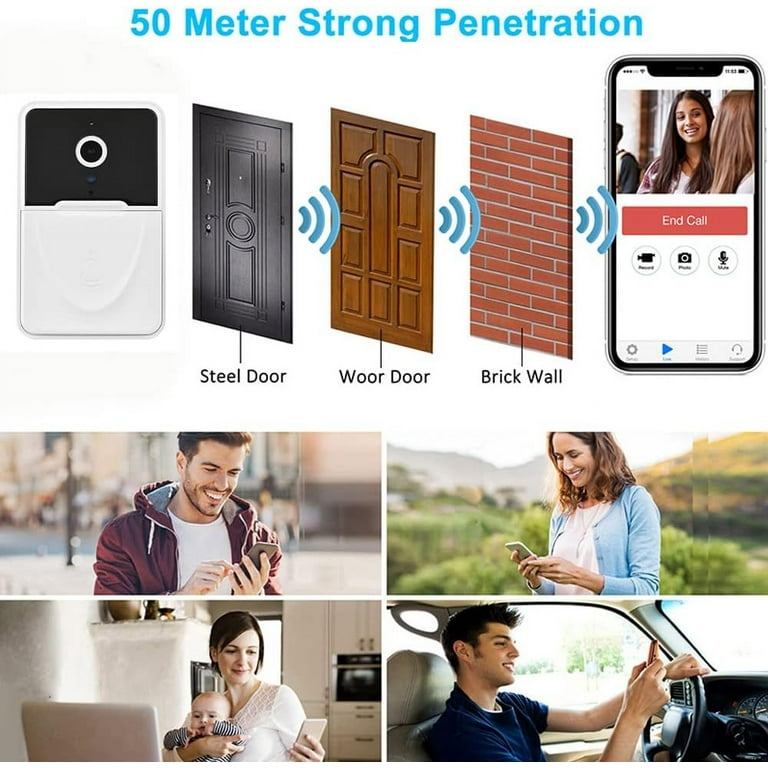 Wireless Wi-Fi Smart Video Doorbell with Chime - 2 Colours