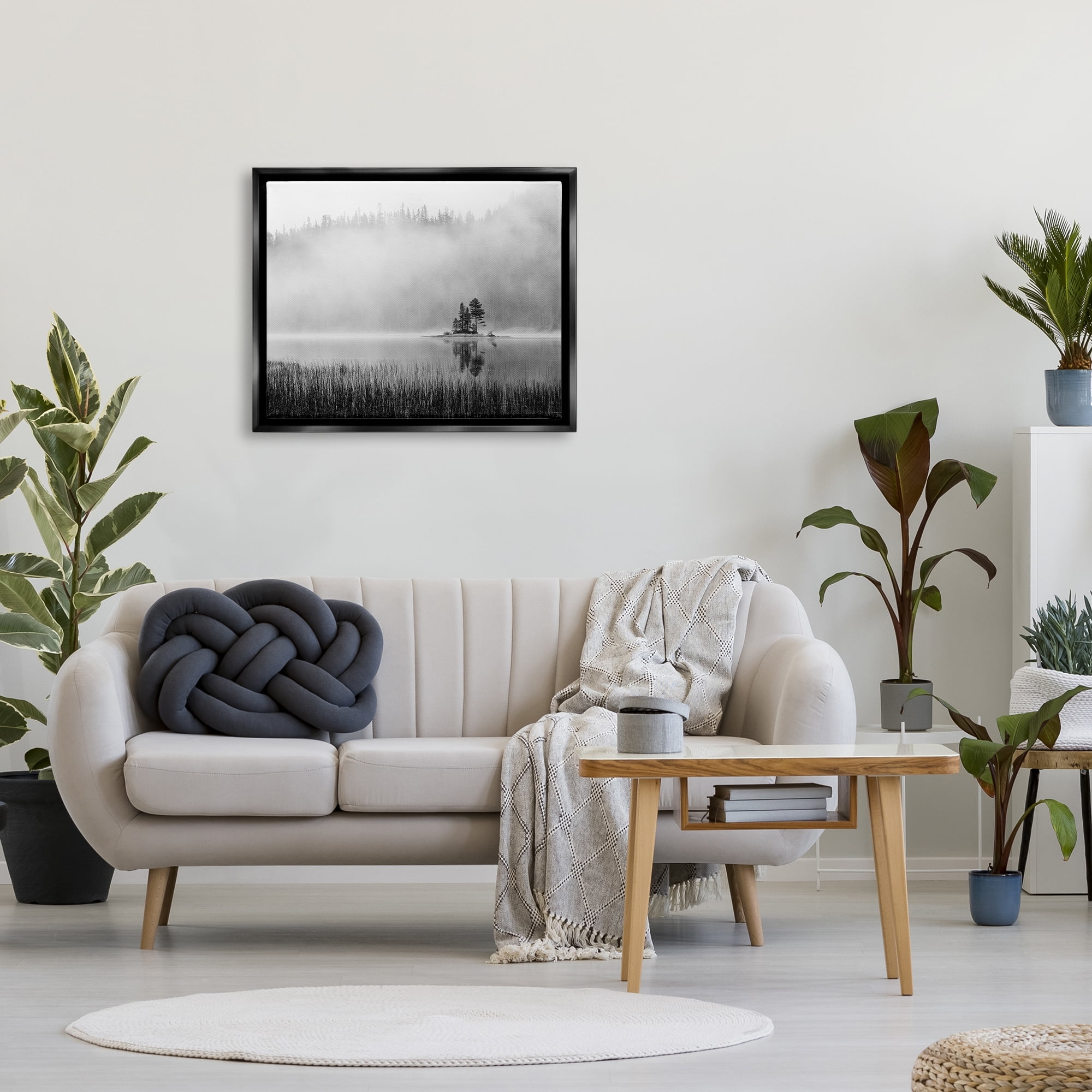 Stupell Foggy Lake Landscape Trees Landscape Photography Black Floater Framed Art Print Wall Art