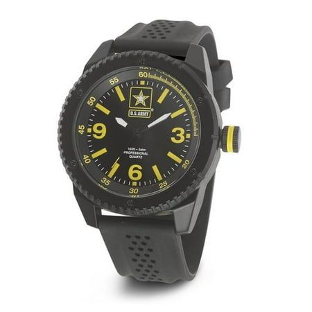 Wrist Armor Men's U.S. Army C20 Watch, Black and Yellow Dial, Black Rubber Strap