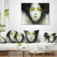 thumbnail image 4 of Designart Girl with Yellow Eye line Large - Abstract Portrait Throw Pillow - 16x16, 4 of 5