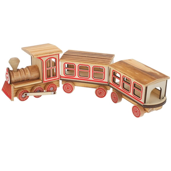 GOOHOCHY Light Brown Wooden Train Model Simulation Train Toy for Kids Home Desk Decor 10.5 x 3 x 5 Inches