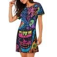 thumbnail image 2 of Xecao Neon Graffiti Urban Art for Women's Loose Nightgown Sleepwear Short Sleeves Shirt Casual Print Sleepdress, 2 of 6