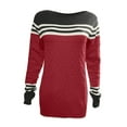 thumbnail image 5 of Tuphregyow Women Pullover Sweater Top Stripe Print Trendy Oversized Fuzzy Party Outdoor Chunky Warm Knit Sweater Casual Jumper Tops Crew Neck Long Sleeve Red XL, 5 of 5
