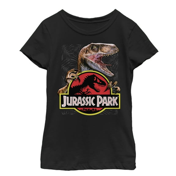 Girl's Jurassic Park Velociraptor Hooked On Logo Graphic Tee Black X Small