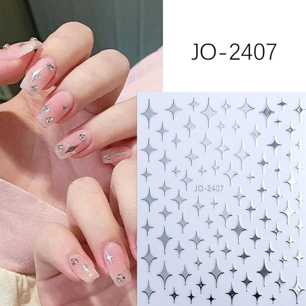 Pegatinas para uñas para decoración de uñas, pegatinas para uñas para mujer, personalizadas, 3D, de metal plateado, glamurosas, reutilizables, cómodas.