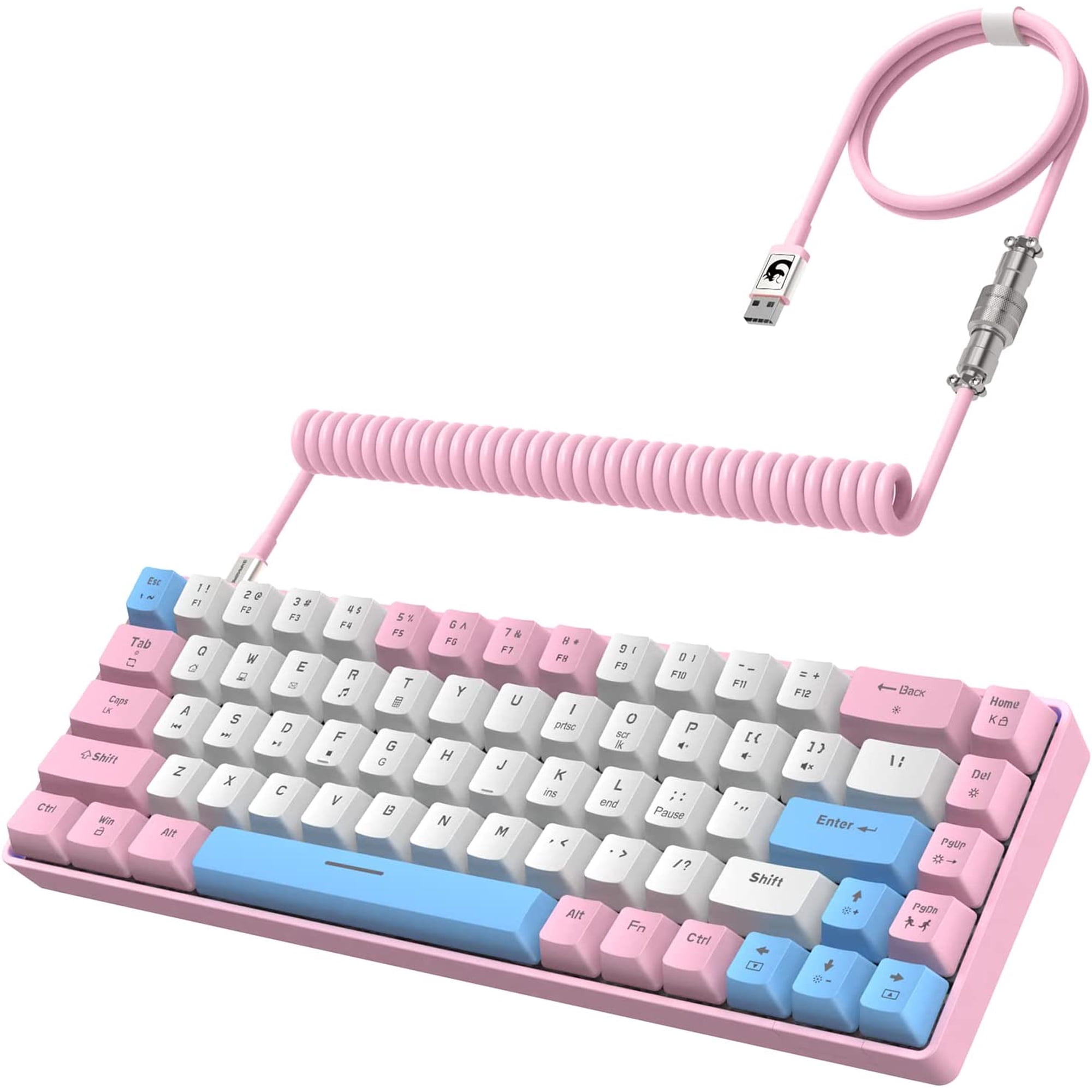 ZIYOULANG T8 60% Gaming Keyboard, 68 Keys Compact Mini Wired Mechanical Keyboard with 18 Chroma RGB Backlit, Blue Switch, USB C Coiled Keyboard Cable for PC Laptop Mac PS4 XBOX -Pink Mixed