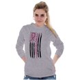 thumbnail image 4 of Breast Cancer Pink Line American Flag Women Plus Size Long Sleeve Graphic Tee Brisco Brands 2X, 4 of 5