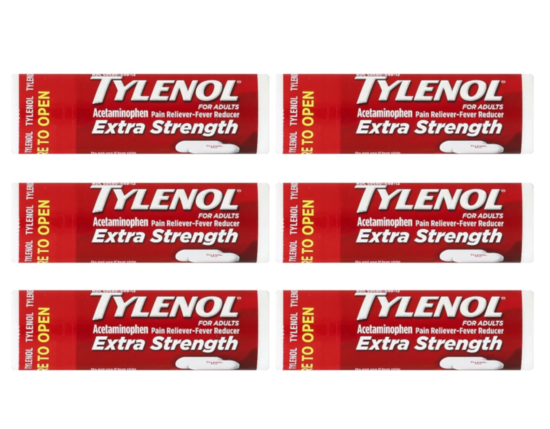 Tylenol Acetaminophen Extra Strength 500mg 10 Caplet Vial Pack of 6