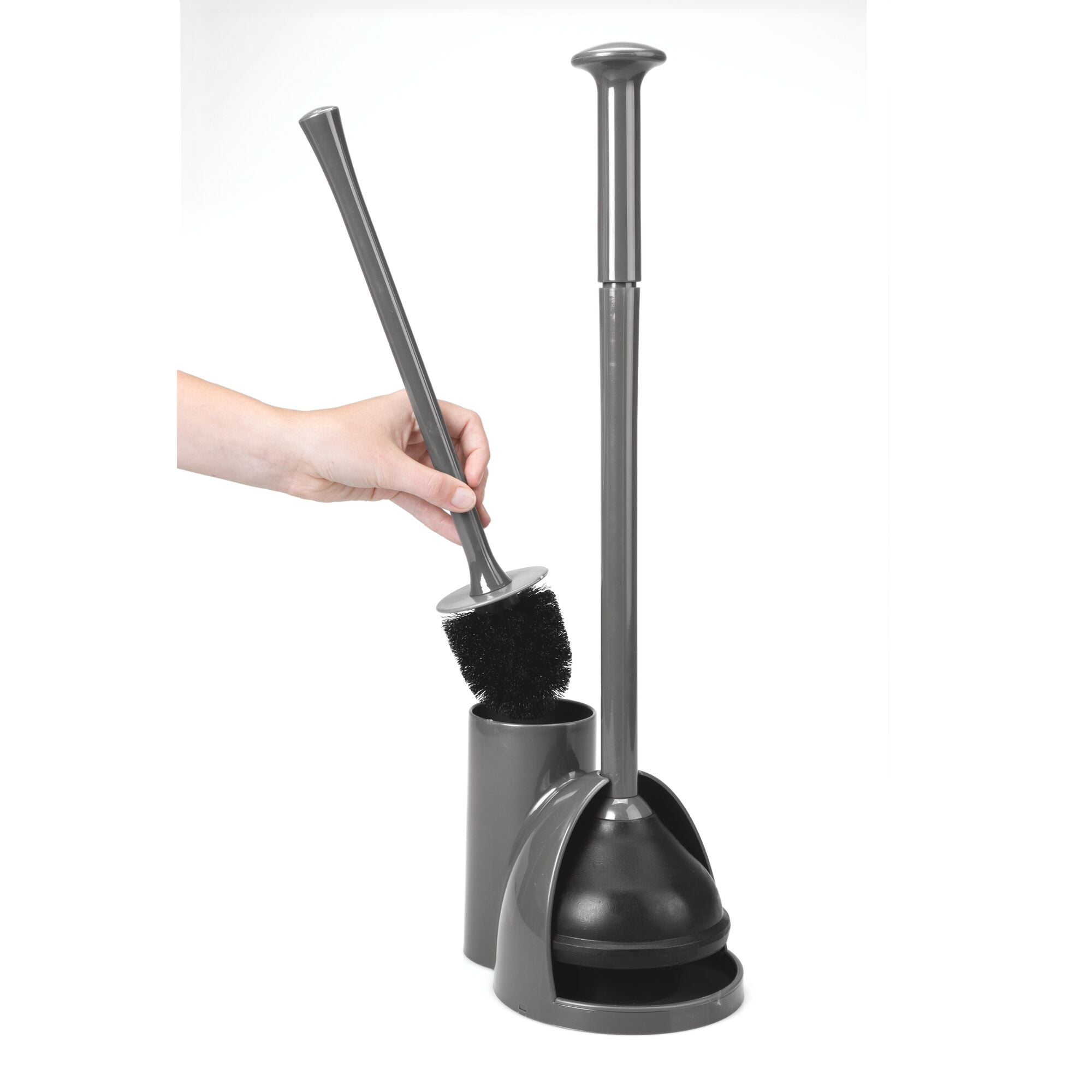 mDesign Hidden Plunger and Brush Set for Toilet Bowl - Charcoal Gray