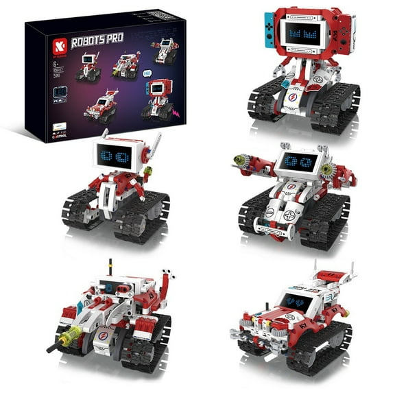 5-in-1 Buildable STEM Robot Toy with Remote Control, Programmable LED Expressions, DIY Game Robot, Tank, Racing Car & Artillery for Birthday Christmas Gift