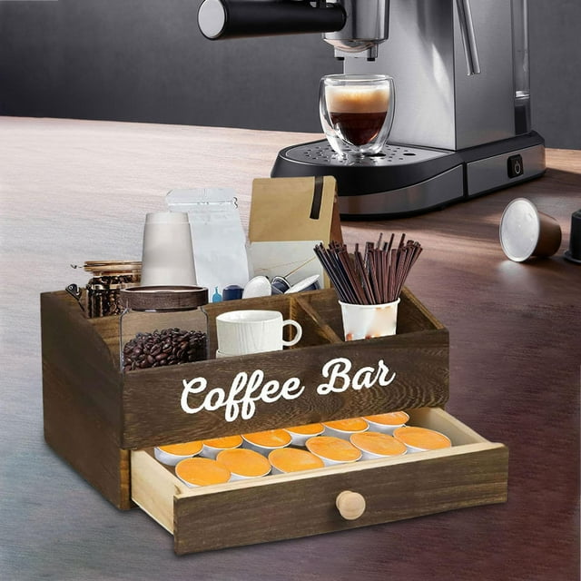 Organizador de estación de café Organizador de barra de café Ahorro de espacio en la oficina en casa con cajón Almacenamiento de cápsulas de café para