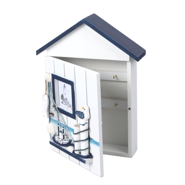 EeaseCA Mediterranean House Key Storage Holder Case Wall Mounted Wooden Storage Box (Blue Single Bird)