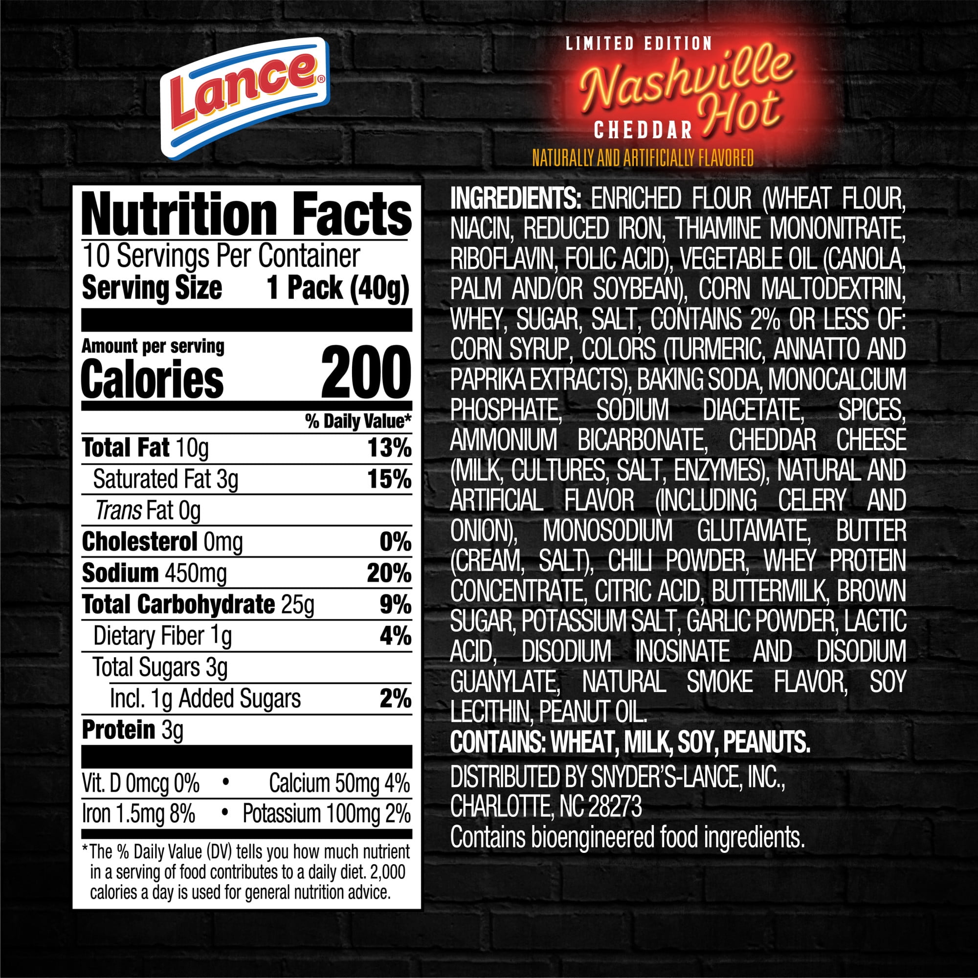 Lance Nashville Hot Cheddar Sandwich Crackers, 10 Count 1.41 oz