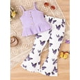 thumbnail image 2 of GXFC Kids Girls Summer Flare Pants Outfits Little Girls Sleeveless Ruffle Button Tank Tops+Butterfly Print Bell Bottom Pants Set Casual Clothes 2Pcs 4-7T, 2 of 7
