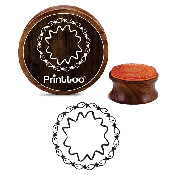 Printtoo Fish Pattern Brown Wooden Rubber Stamp Scrap-booking Round Crafting Stamps-2 Inch
