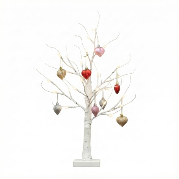 Nearly Natural 2ft. Pre-Lit Artificial Valentine's Day Twig Tree with 24 Warm White LED Lights and Heart Ornaments