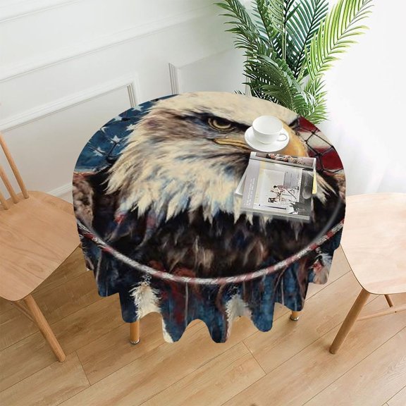 RKSupls 60 Inch Round Tablecloth, Eagle Dreamcatcher Flag Premium Polyester Straight Edge Wrinkle Resistant Washable Table Cover for Party Home Dining Decor