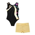thumbnail image 3 of iixpin Kids Girls Gymnastics Dance Outfits Sleeveless Ballet Bodysuit with Tumbling Shorts Set Yellow 14, 3 of 5