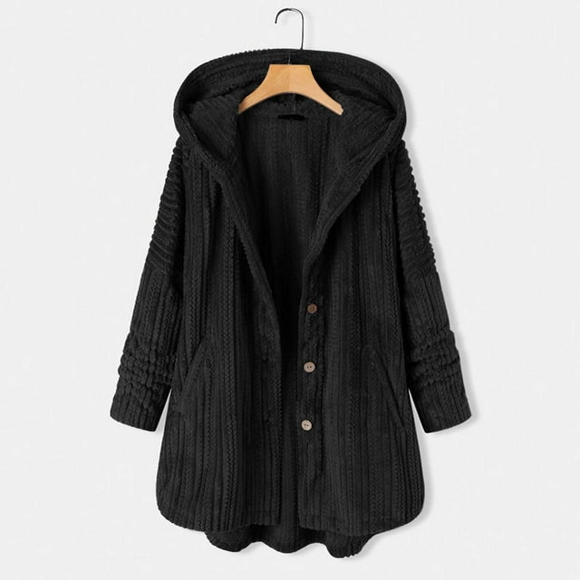 Puntoco Mujer Tallas grandes Casual Bolsillos con botones Alto Bajo Manga larga Abrigo con capucha tops Puntoco Puntoco-1