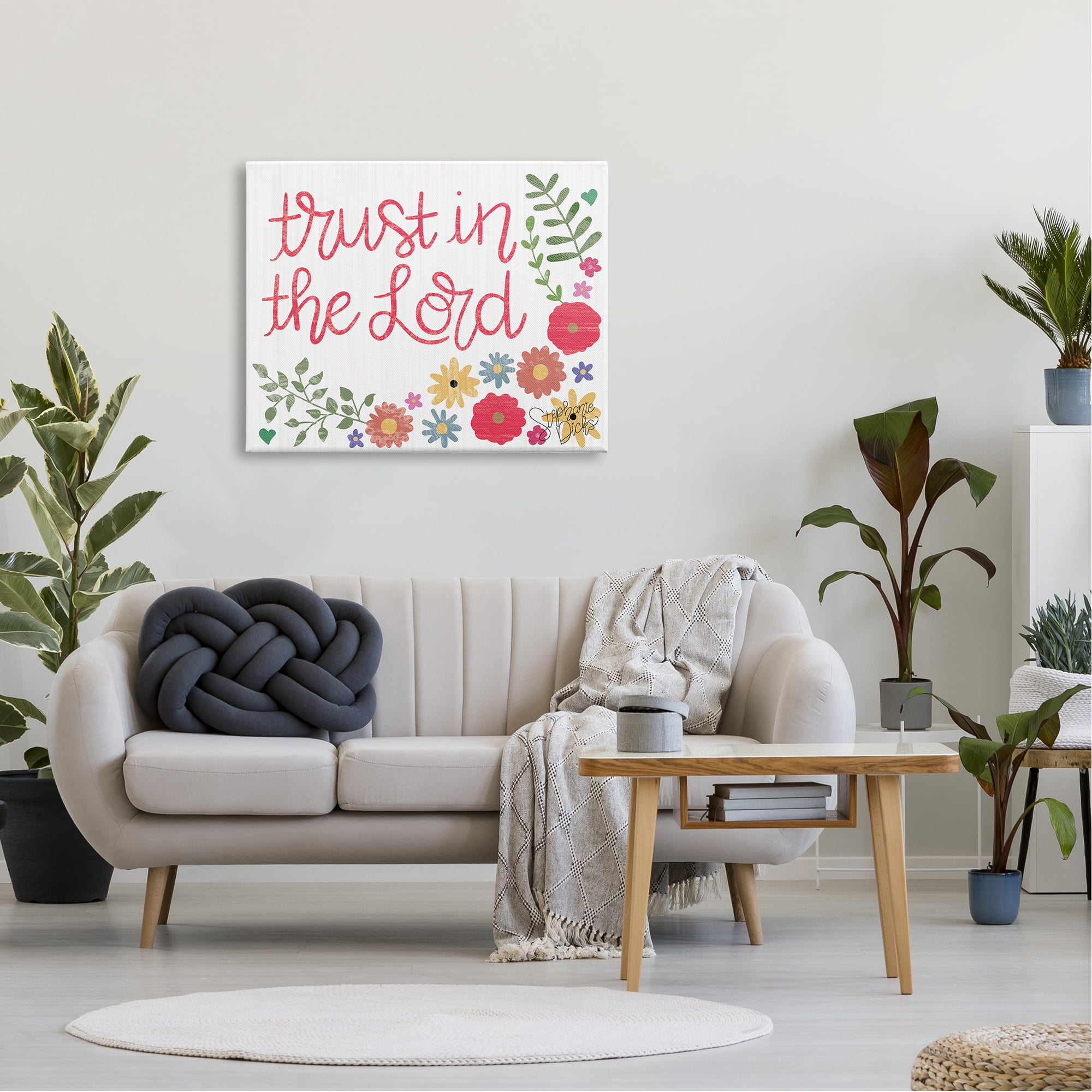 Stupell Industries Trust The Lord Religious Calligraphy Cute Florals , 40 x 30, Design by Stephanie Dicks