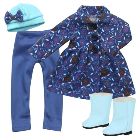 Sophia's - 14.5" Doll - Print Coat, Shirt, Leggings, Hat & Suede Boots - Blue