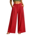 thumbnail image 2 of Qodauz Wide Leg Sweatpants Women Pleated Baggy Casual Pants Button Elastic Waisted Athletic Pant S-2XL, 2 of 7