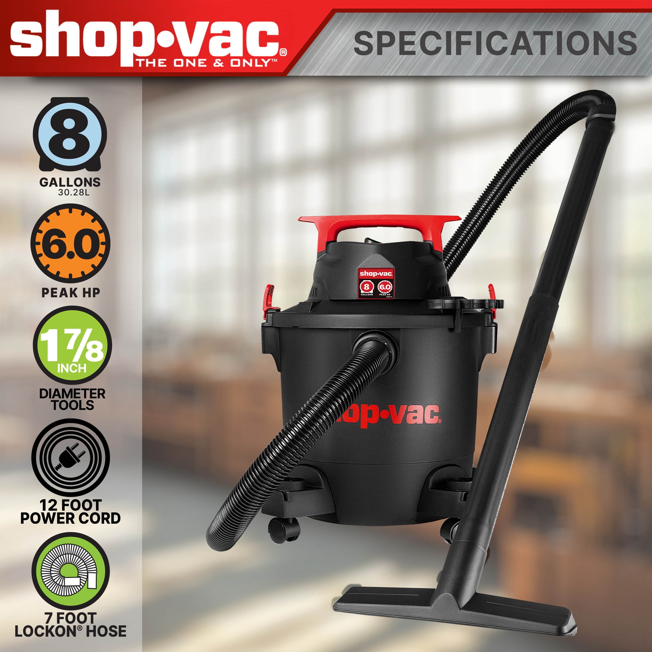 Shop-Vac 8 Gallon 6.0PHP Wet/Dry Vacuum Cleaner 1-7/8