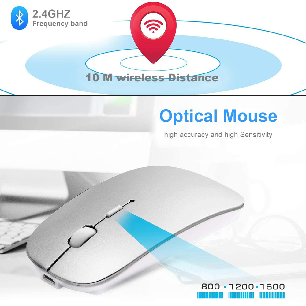 Xameyia Bluetooth Mouse Rechargeable Wireless Mouse for Laptop PC,Silver - image 2 of 5