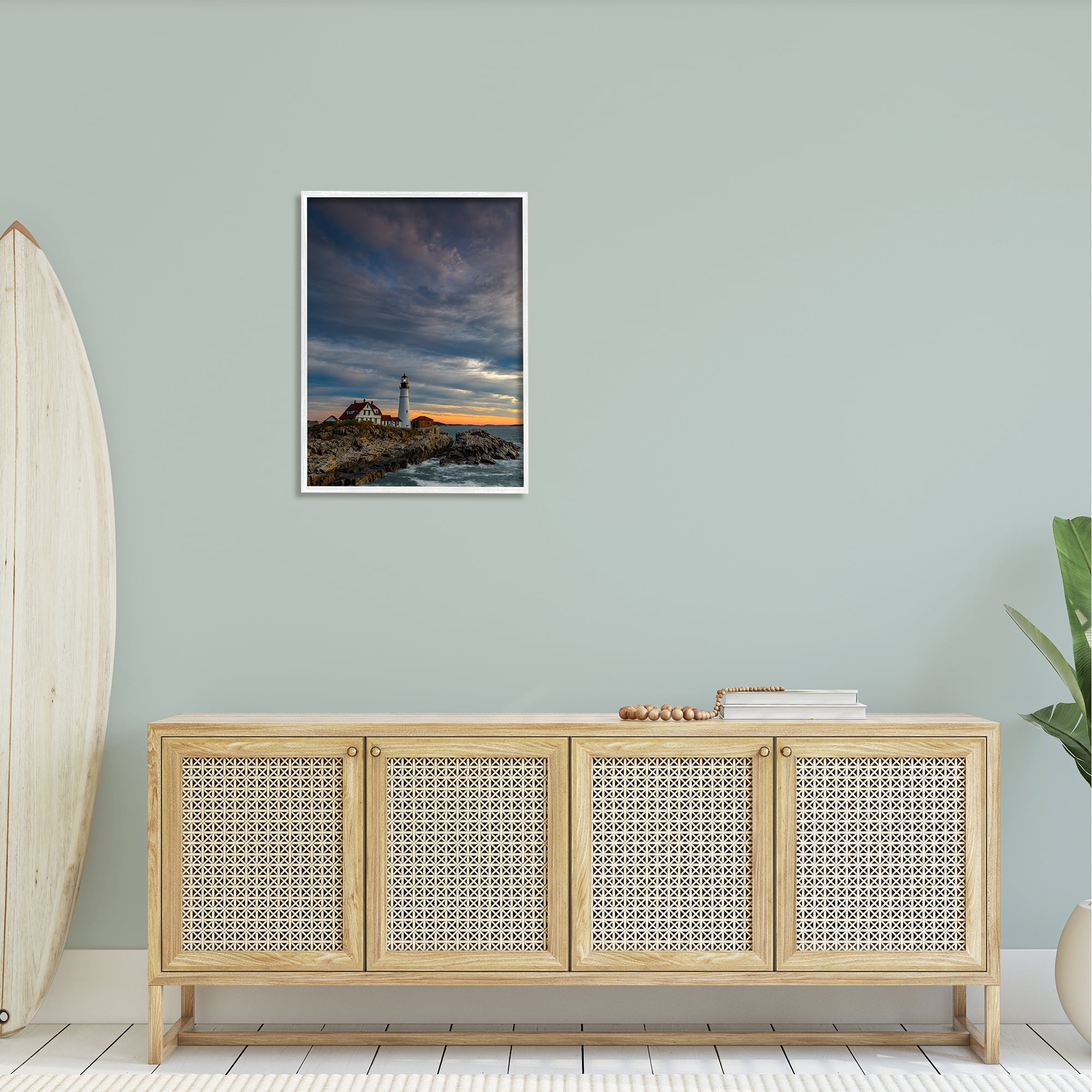 Stupell Seaside Lighthouse Beacon Coast Landscape Photography White Framed Art Print Wall Art