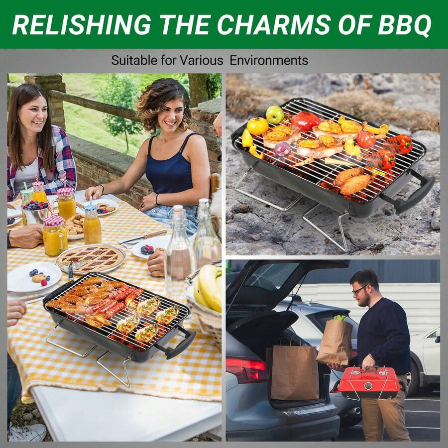 XX Portable Iron Charcoal BBQ Grill For Camping And Picnics Beach,Tabletop Outdoor Barbecue Smoker,Small BBQ Grill For Outdoor Cooking Backyard