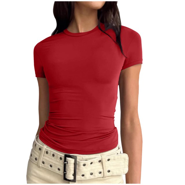 Liquidation d'Économies! BEFOKA T-Shirt pour Femmes Grande Taille, Hauts Blouse d'Été Décontractés pour Femmes, T-Shirt à Manches Courtes Uni à Col Rond Décontracté pour Femmes